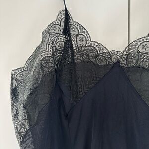 Black Lace Trim Nightgown – Spaghetti Strap Sleepwear Slip Dress Size L